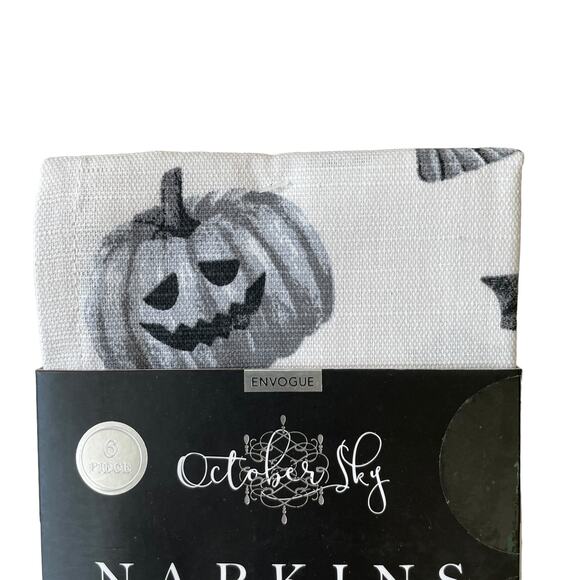 Halloween Ghost Pumpkin Cotton Napkins Set of 6 White Black Gray Spooky NEW - Picture 7 of 12